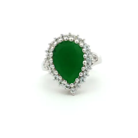 HRD Certified Green Onyx & White Topaz Ring – 925 Sterling Silver