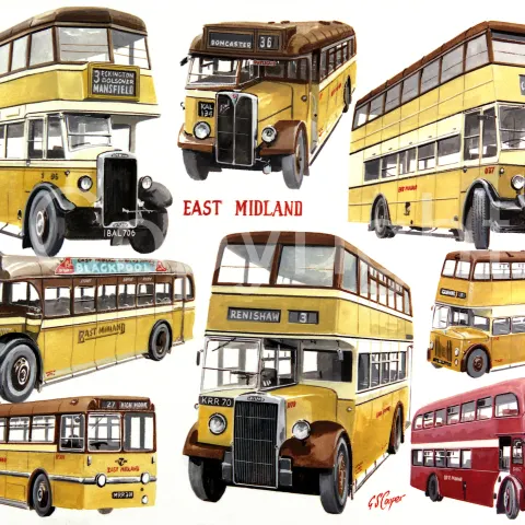East Midland Multi Bus Montage Large Metal Wall Art.