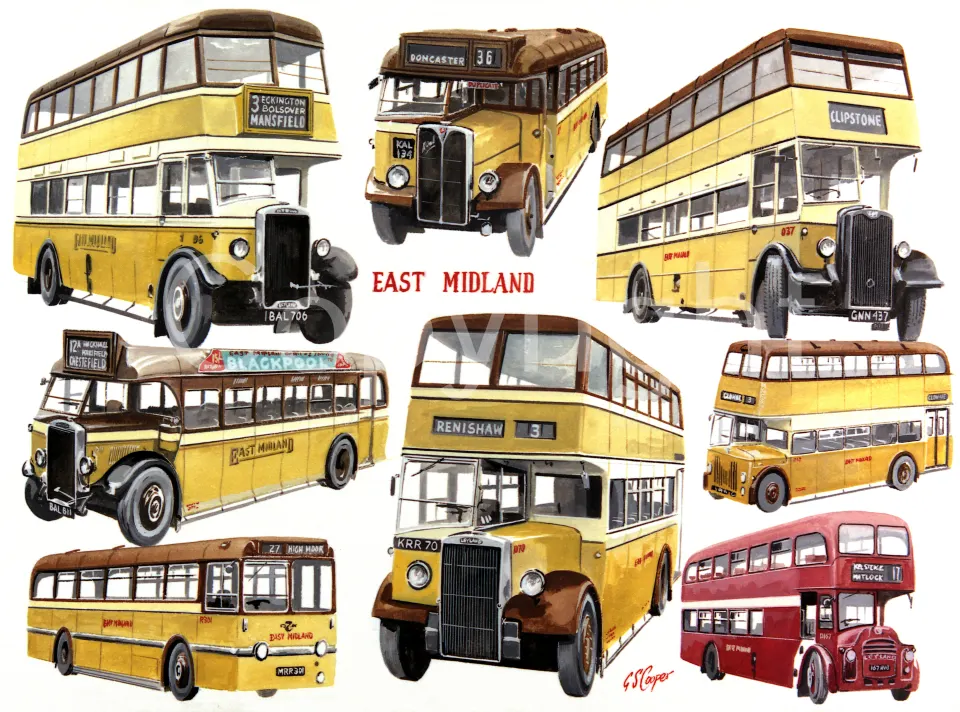 East Midland Multi Bus Montage Large Metal Wall Art.