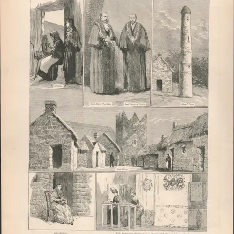 The Irish Exhibition Antique 1888 Single Print Donegal, Irish Village