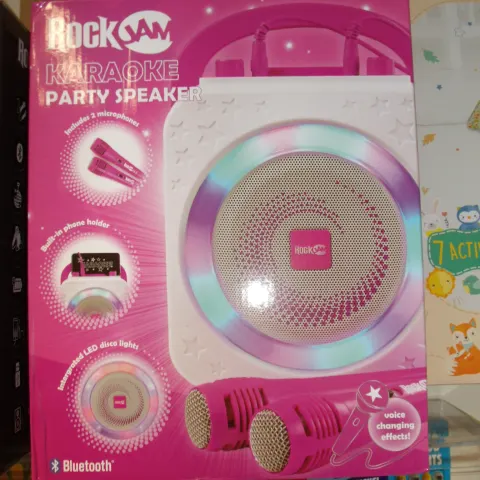 1pc Rockjam Pink colour Karaoke machine , 2 mics , bluetooth crystal clear sound and voice changer