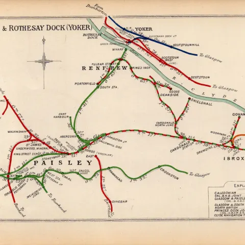 Glasgow Ibrox Paisley Rothesay Dock Scotland Antique Railway Diagram-57.
