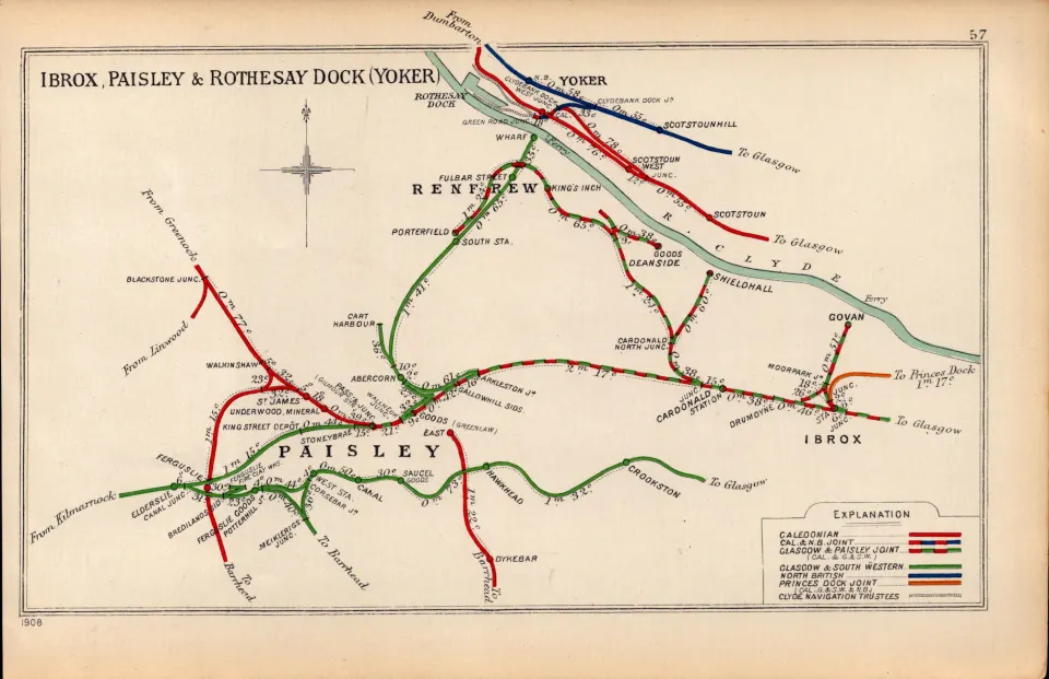 Glasgow Ibrox Paisley Rothesay Dock Scotland Antique Railway Diagram-57.