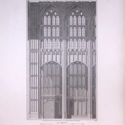 St Georges Chapel Windsor Castle  190 Years-Old John Britton Antique Steel Engraving-321.