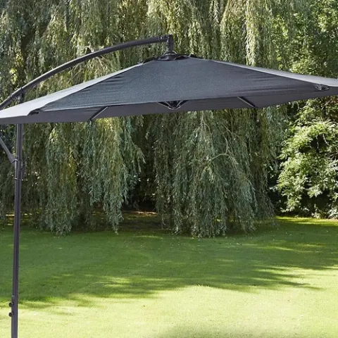 (38/P) RRP £109. 3m Elton Cantilever Overhanging Parasol Grey. Crank Mechanism Makes It Easy To Ope
