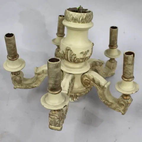 Carved Wood Painted Cream Chandelier