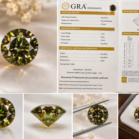 1.00ct Olive Moissanite – Round Brilliant – GRA Certificate