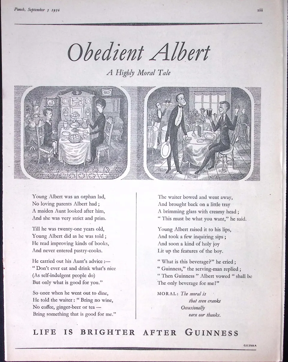 Guinness 1956 Original 69 Years-Old Print Obedient Albert- G.E.2368-A