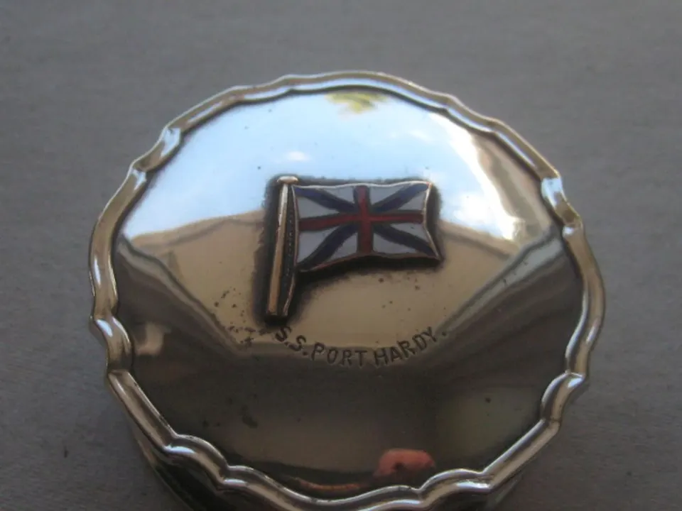 Vintage Silver Plated S.S. Port Hardy Engraved Souvenir Pill Box
