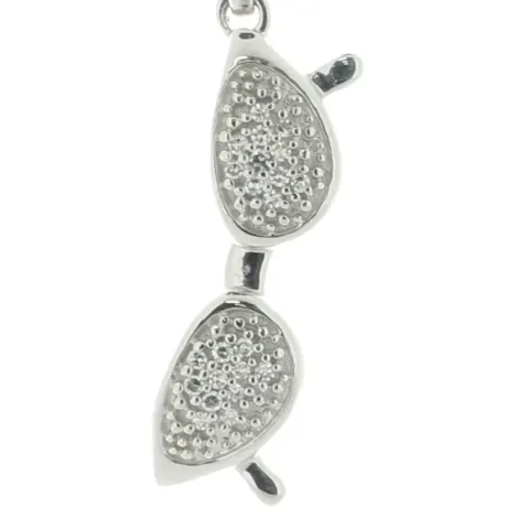 9ct White Gold 'Spectacles' Diamond Pendant And 18" Chain 0.04 Carats