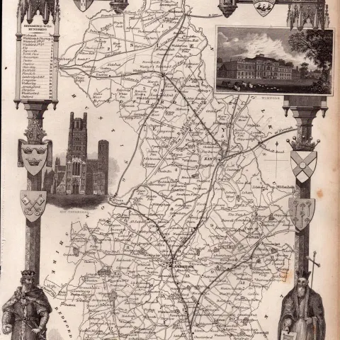 Cambridgeshire Steel Engraved Victorian Thomas Moule Antique Map.