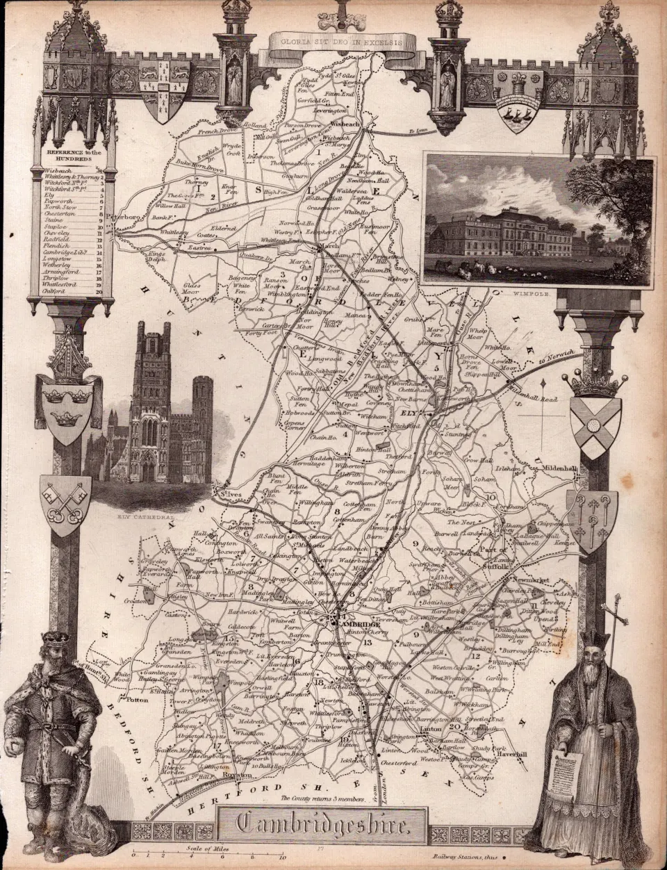 Cambridgeshire Steel Engraved Victorian Thomas Moule Antique Map.