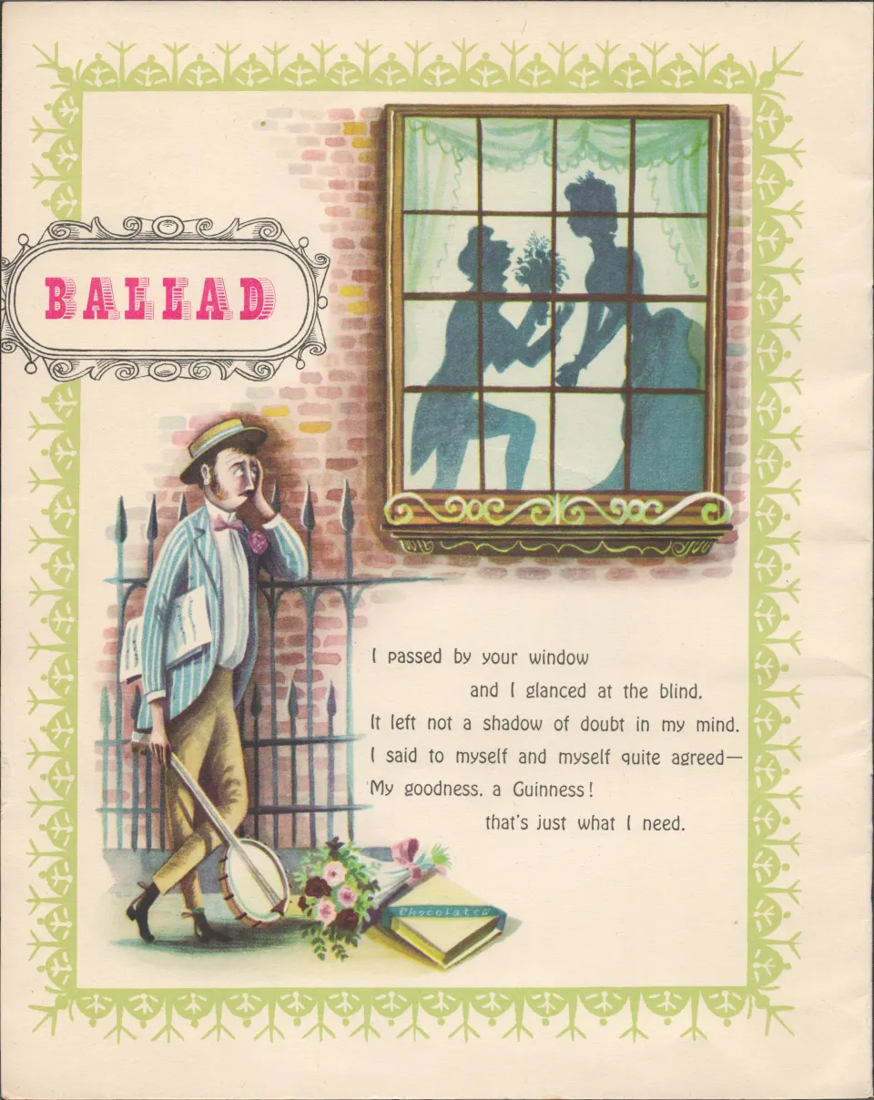 Double Sided Guinness Illustration Page 1951 "Love Forlorn Ballad.