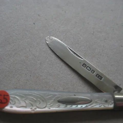 Edwardian Mother of Pearl Hafted Silver Bladed Folding Fruit Knife
