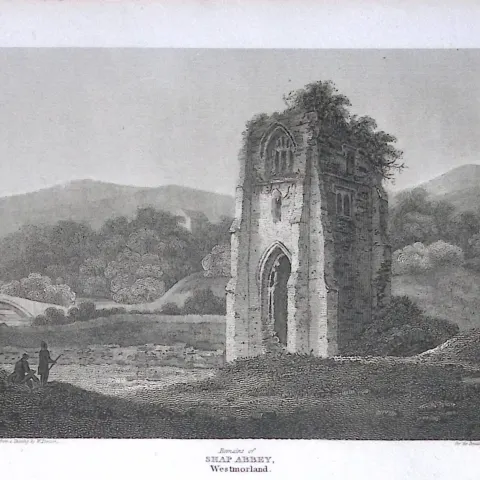 Shaf Abbey Ruins Cumbria Antique 211 Years-Old Georgian Steel-Engraving-214