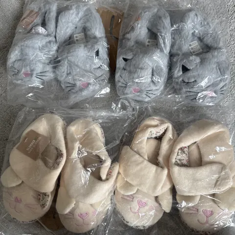 Rabbit and Cat Super Soft Slippers Sized Thirty. 4 Pairs