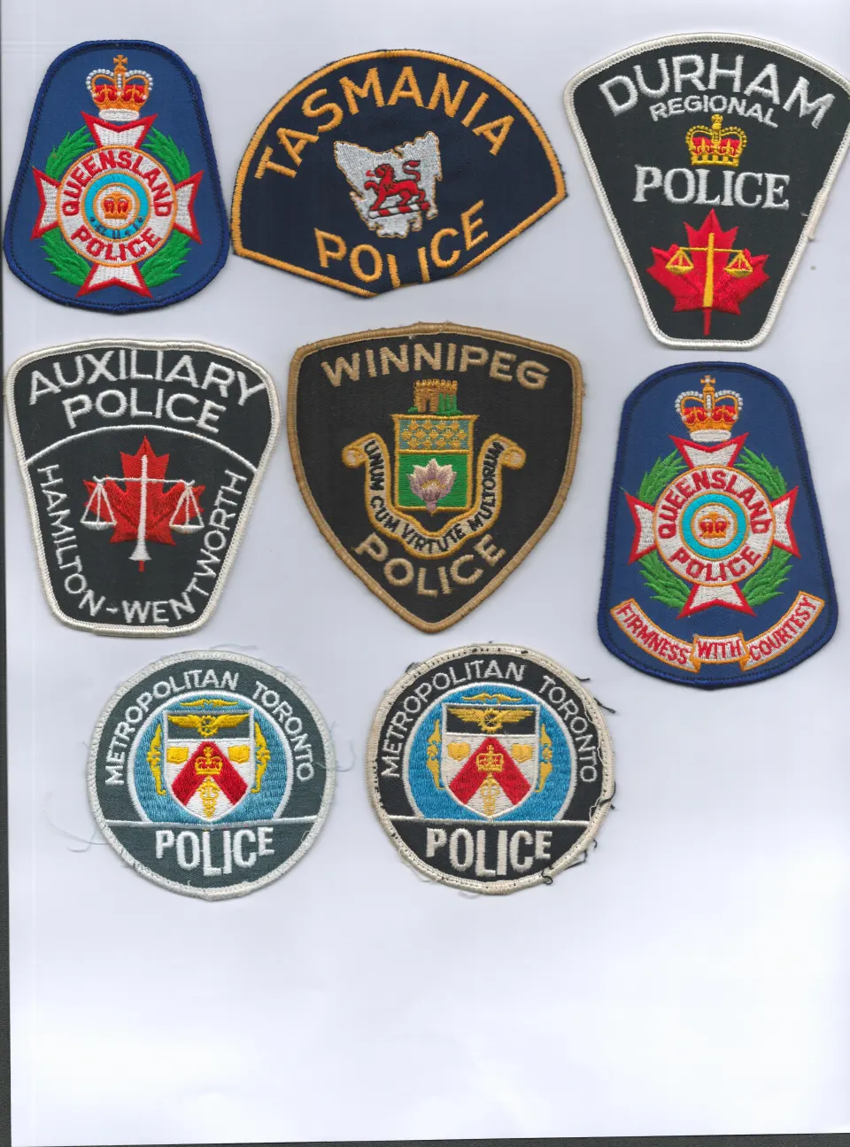 Collection Queensland Canadian Durham Tasmania Assorted Police Cloth Badges