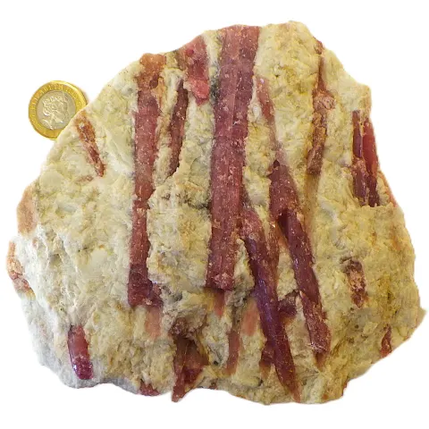 A Mineralogical Specimen With Large Natural Rubelite Crystals In Matrix