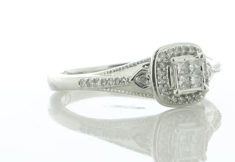 9ct White Gold Single Stone With Halo And Shoulders Setting Ring 0.20 Carats