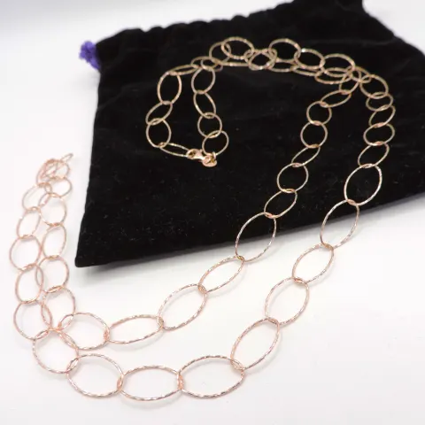 Rose Gold On Sterling Silver 36 inch Oval Open Link Necklace New With Gift Box