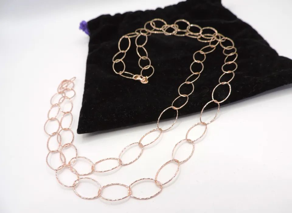 Rose Gold On Sterling Silver 36 inch Oval Open Link Necklace New With Gift Box