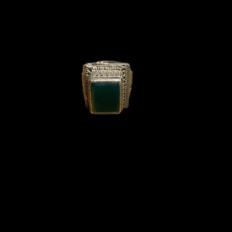 Ottoman black stone white metal ring SIZE S