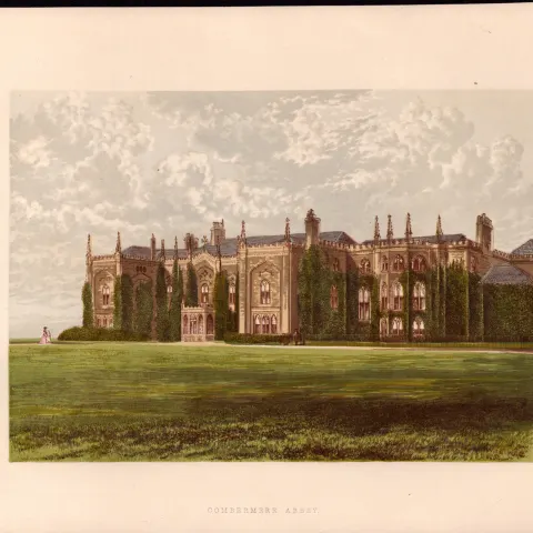 Combermere Abbey Cheshire Gilt-Edge Coloured Antique Book Plate.