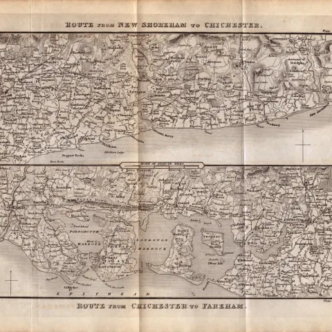 Route New Shoreham To Chichester Fareham & King George IV Antique Map.