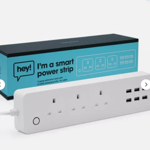 2 X hey! Smart Extension Lead 1.5m Power Strip with USB Slots - Alexa & Google Home