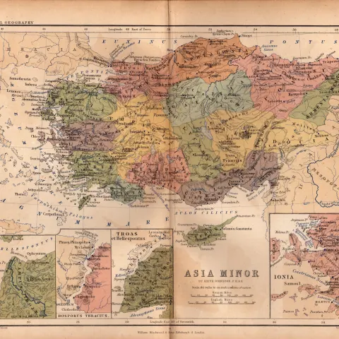 Antique 1867 Coloured Classical Map Asia Minor, Bosporus, Traos, Ionia.