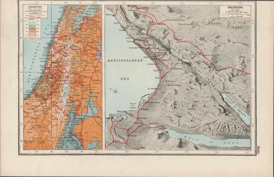 WW1 Palestine & Surrounding Areas Antique Map 1922.