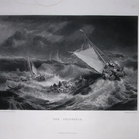 J.M.W Turner The Shipwreck Large Antique Steel Engraving-75-TR