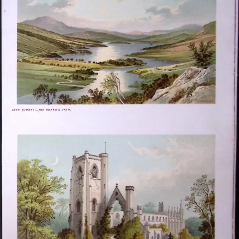 Scotland Dunkeld Cathedral & Loch Tummel Queens View Antique Print-57