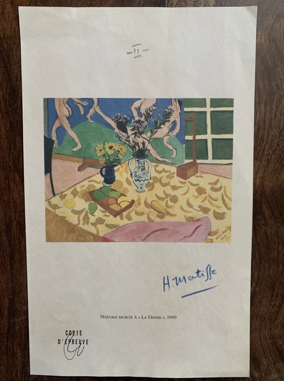 A Signed Print By Henri Matisse Entitled "Nature Morte A La Danse" From 1909