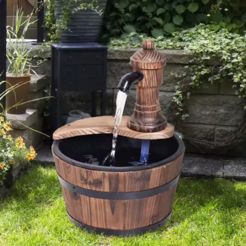 Rustic Fir Wood Water Fountain With Pump – Vintage Barrel Design