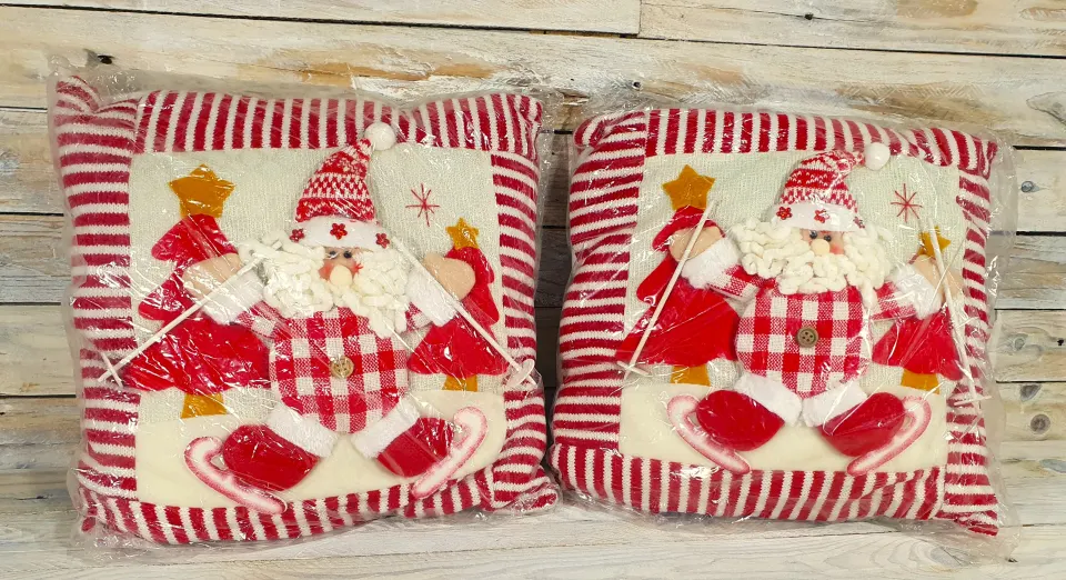 2 x 3D Luxury Santa Skiing cushions, 35cm x 35cm  Rrp £35.98