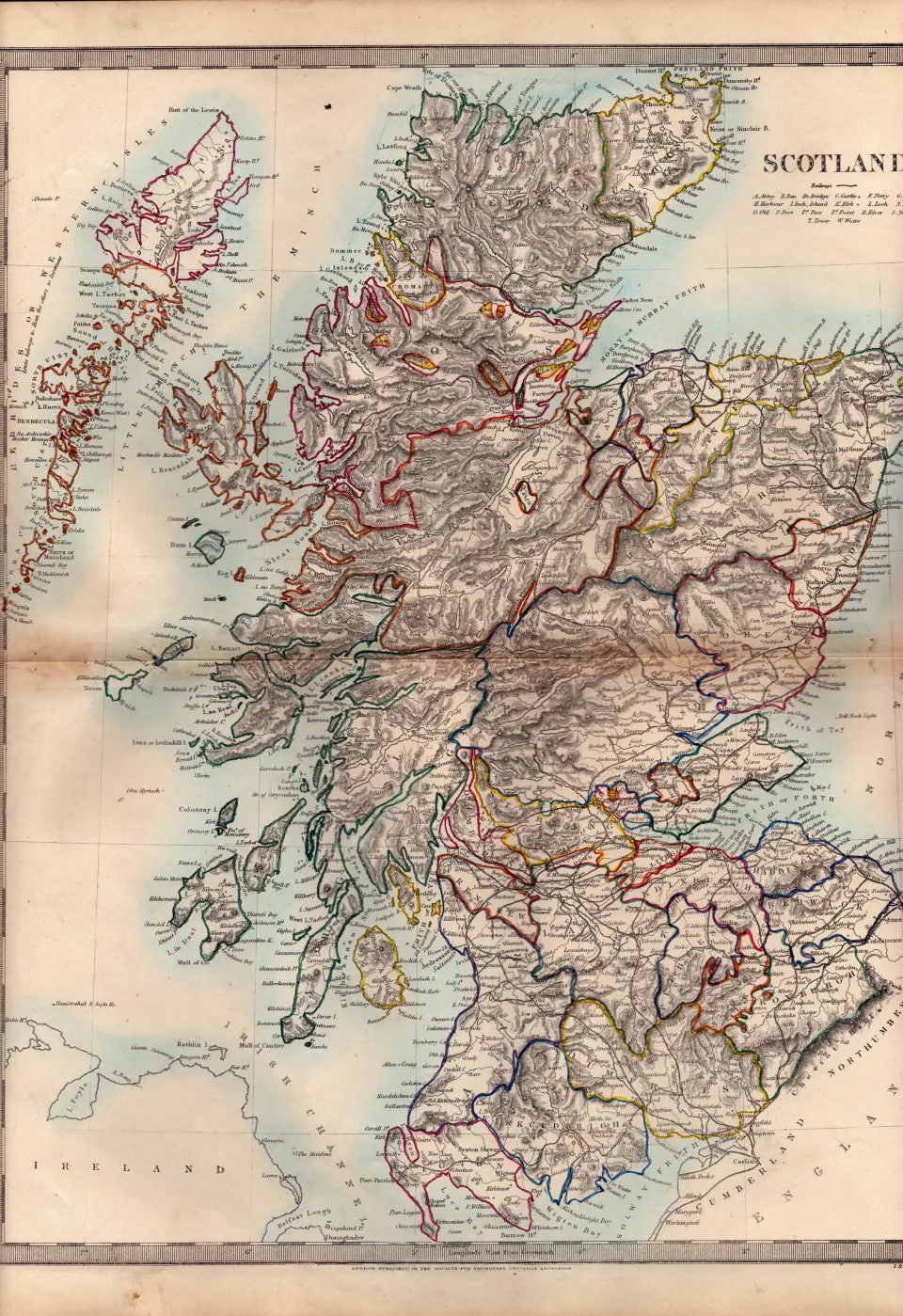 Scotland Including The Highlands Antique Detailed Victorian c1850 Map.