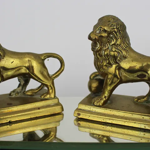 Pair of Vintage Bronze Lion Paperweights