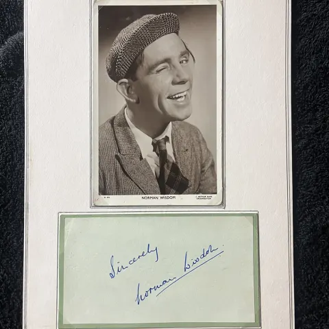 Mounted Norman Wisdom Photo With A Back Plate and Classic Wisdom Signature