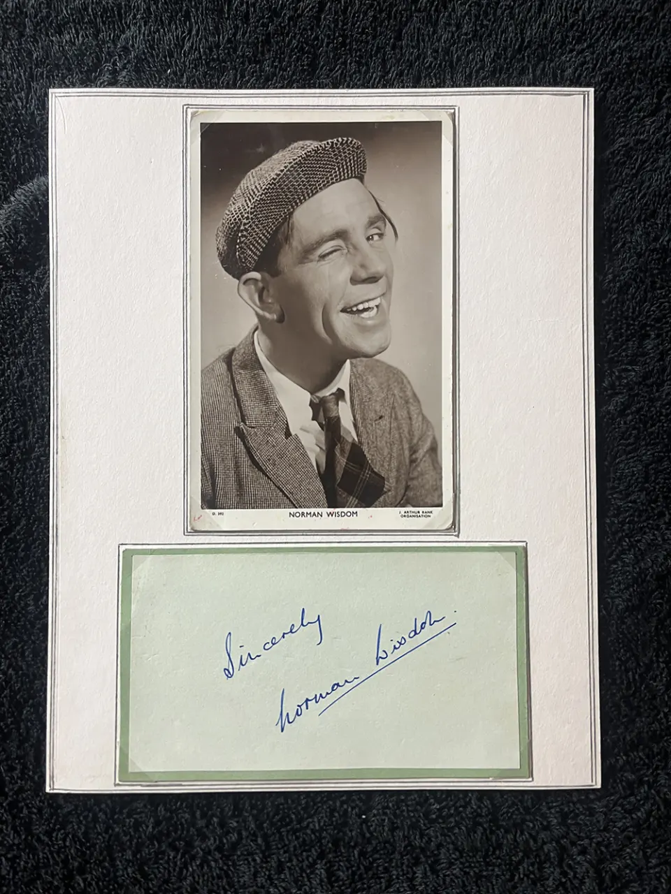 Mounted Norman Wisdom Photo With A Back Plate and Classic Wisdom Signature