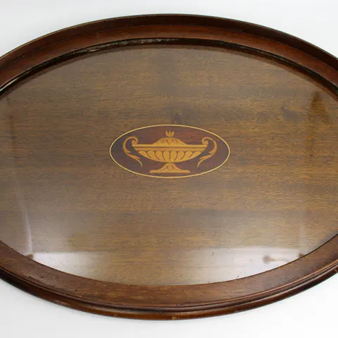 Fine Solid Mahogany & Satinwood Inlaid Serving Tray c.1900