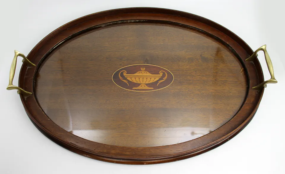 Fine Solid Mahogany & Satinwood Inlaid Serving Tray c.1900