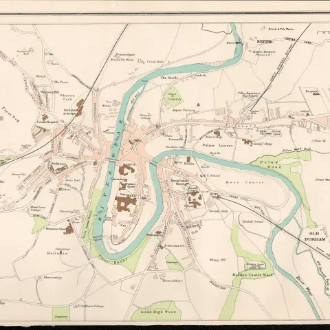 Victorian Map Durham City, Cathedral, Castle, Prison, Assize Court.