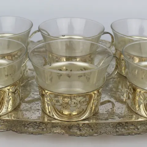 Silver Plated & Glass Tray & Cup Set