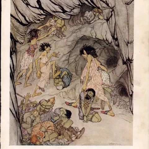 Rolled a Bulky Fenian Along like a Wheel 1924 Irish Fairy Tales Arthur Rackham.