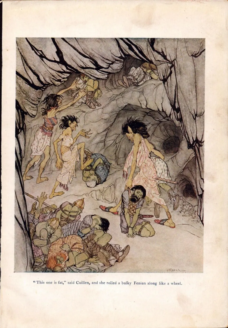 Rolled a Bulky Fenian Along like a Wheel 1924 Irish Fairy Tales Arthur Rackham.