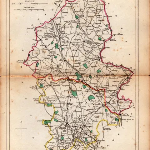 Antique Railway Map of Staffordshire Drawn & Engraved by John Emslie.