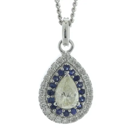 18ct White Gold Pear Shape Diamond And Sapphire Pendant (D0.50)(S0.39)0.72