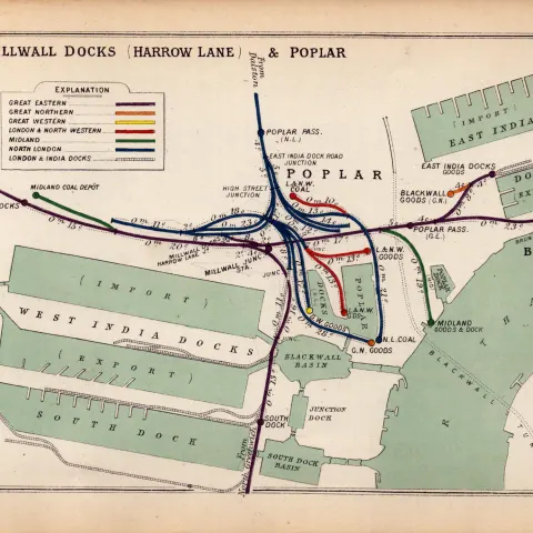 Millwall Docks Harrow Lane & Poplar London Antique Railway Diagram-56.