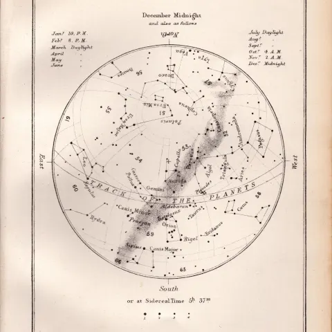 December Midnight Chart Victorian 1892 Atlas of Astronomy 50.